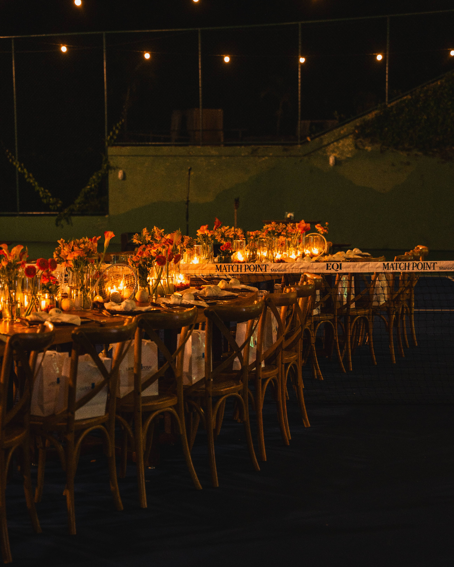Match Point Mansion Rio Open — tablescape on court