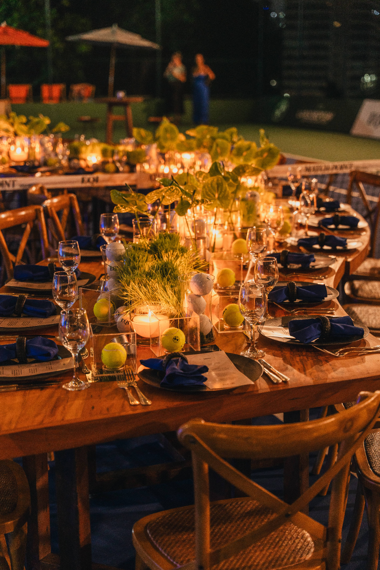 Match Point Mansion Rio Open — candlelit court tablescape