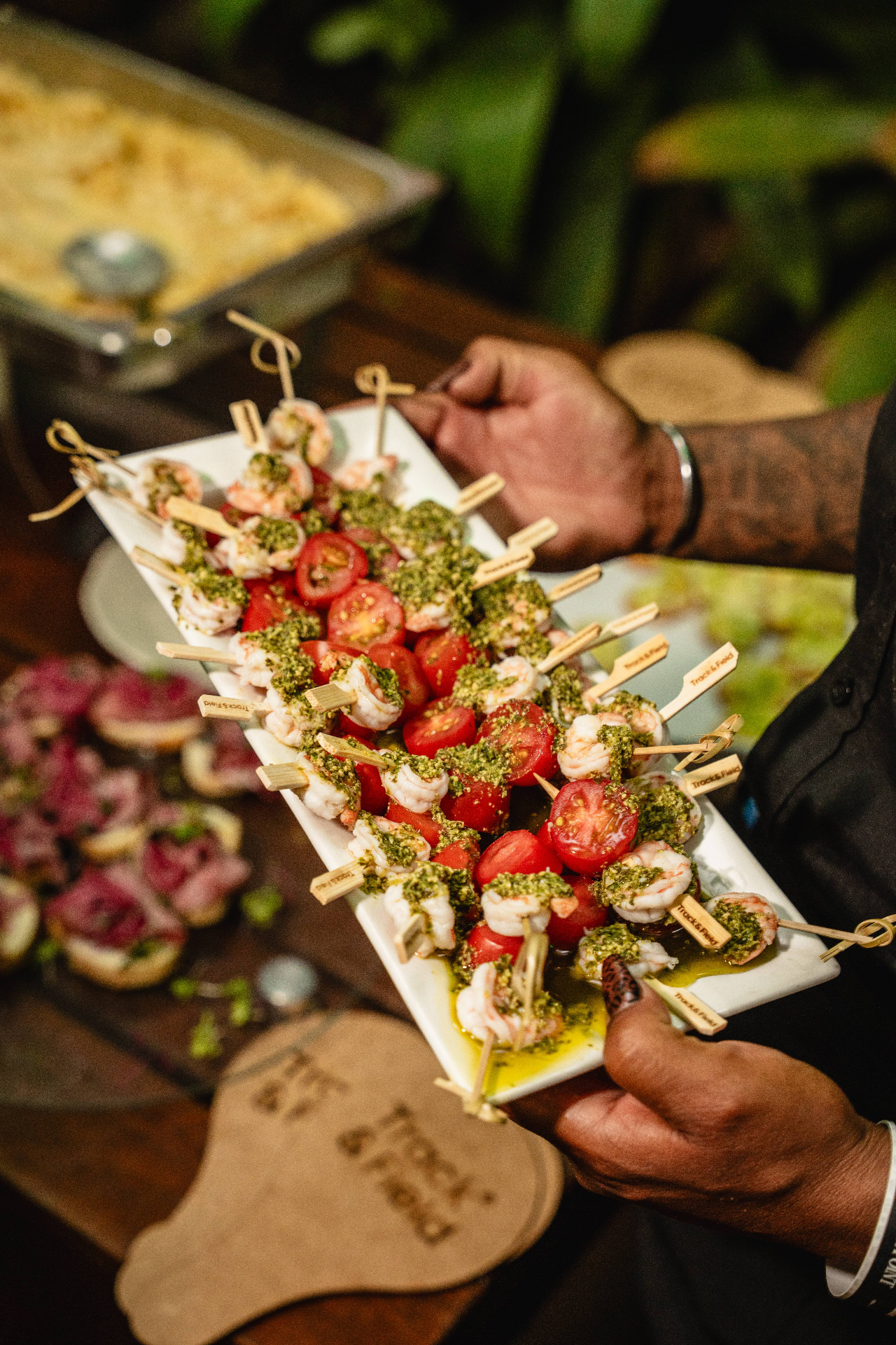 Match Point Mansion Rio Open — shrimp and tomato skewers